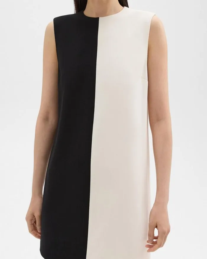 Dresses Women Theory Split Sleeveless Shift Dress In Crepe Blackrice Dresses Women Theory Split Sleeveless Shift Dress In Crepe Blackrice