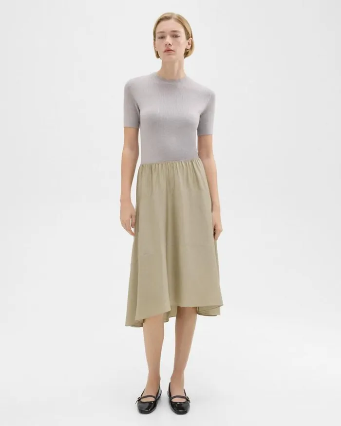 Dresses Women Theory WoolViscose Combo Dress Warm Silverlight Fossil