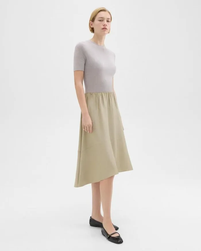 Dresses Women Theory WoolViscose Combo Dress Warm Silverlight Fossil