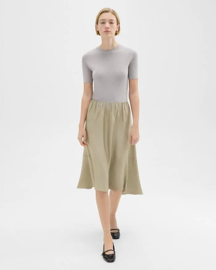 Dresses Women Theory WoolViscose Combo Dress Warm Silverlight Fossil