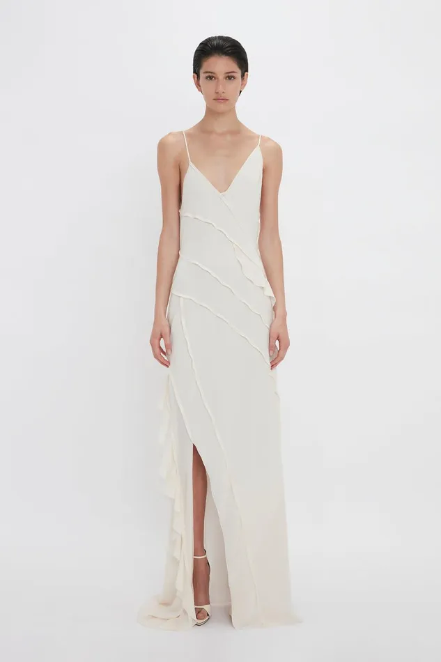 Dresses Women Victoria Beckham Exclusive Asymmetric Bias Frill Dress In Ivory