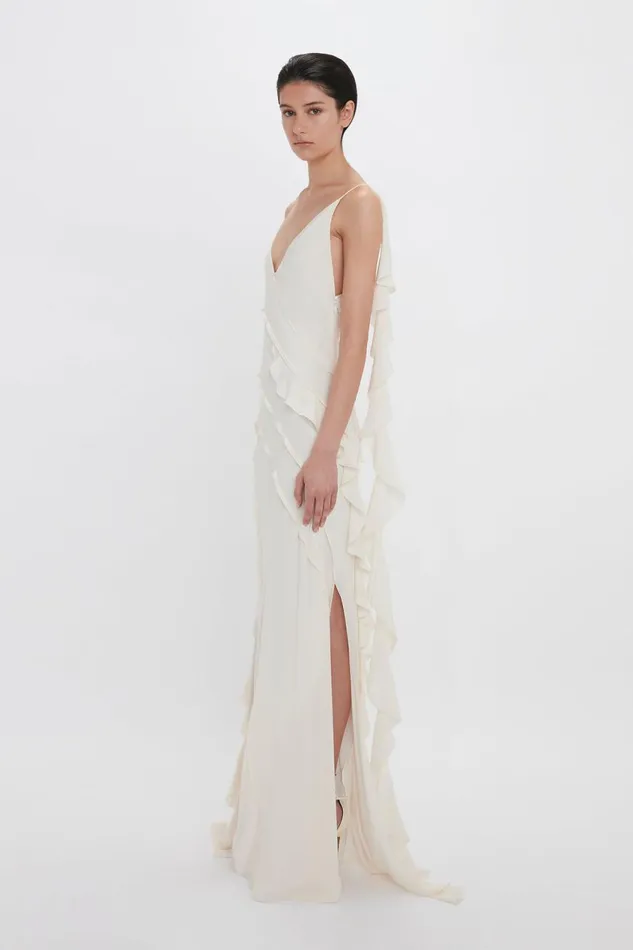 Dresses Women Victoria Beckham Exclusive Asymmetric Bias Frill Dress In Ivory Dresses Women Victoria Beckham Exclusive Asymmetric Bias Frill Dress In Ivory