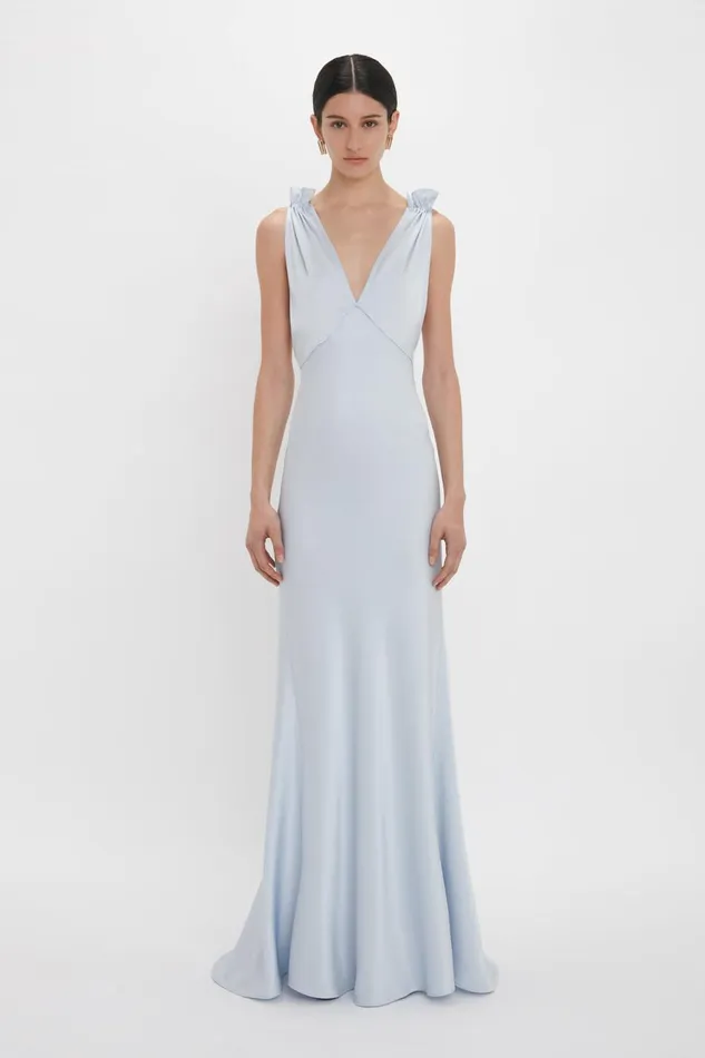 Dresses Women Victoria Beckham Exclusive Gathered Shoulder Cami FloorLength Gown In Ice Blue