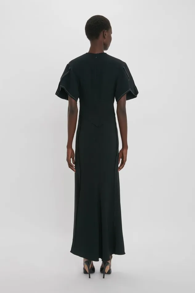 Dresses Women Victoria Beckham Gathered VNeck Midi Dress In Black