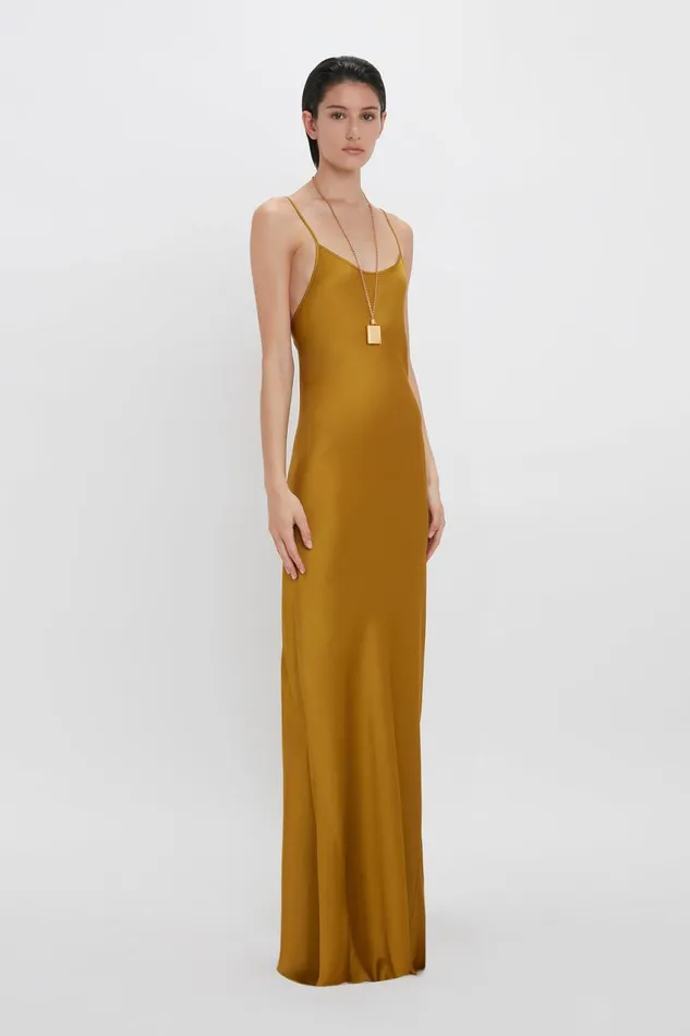 Dresses Women Victoria Beckham Low Back Cami FloorLength Dress In Harvest Gold
