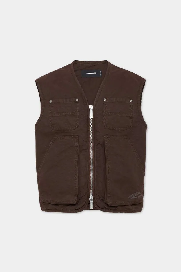 Dsquared2 Coats and Outerwear Icon New Generation Canvas Utility Vest Dark Chocolate 8211 Men
