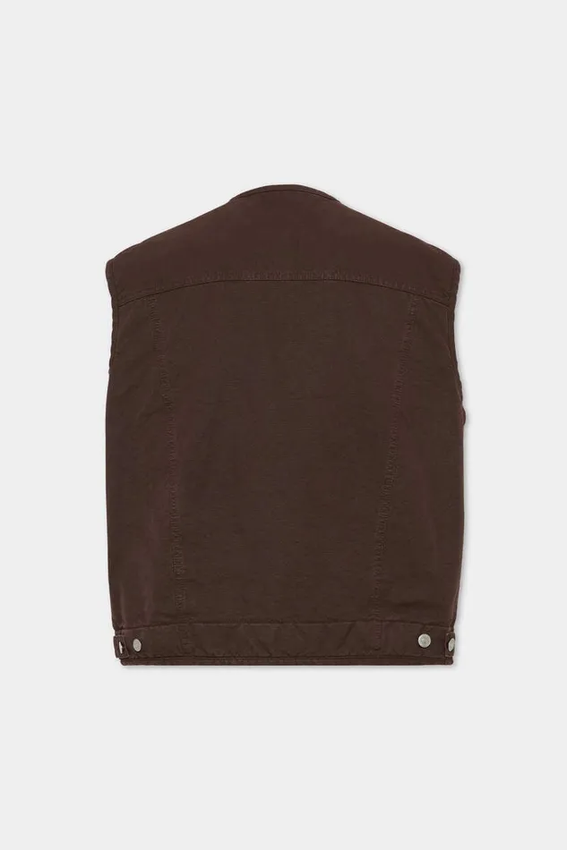 Dsquared2 Coats and Outerwear Icon New Generation Canvas Utility Vest Dark Chocolate 8211 Men