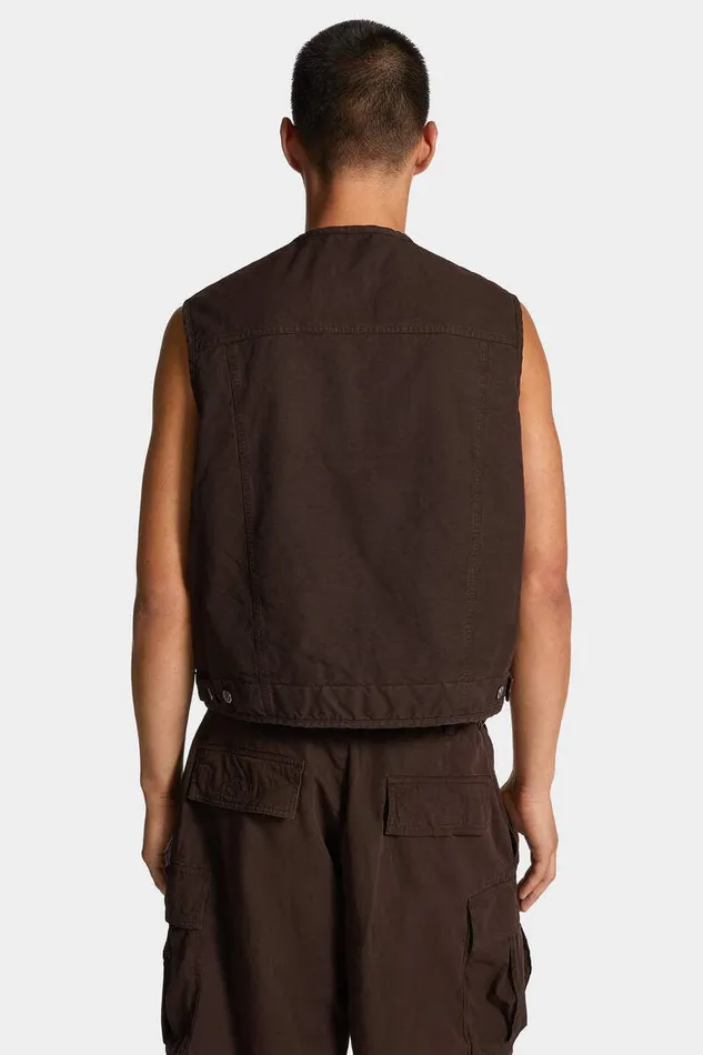 Dsquared2 Coats and Outerwear Icon New Generation Canvas Utility Vest Dark Chocolate 8211 Men