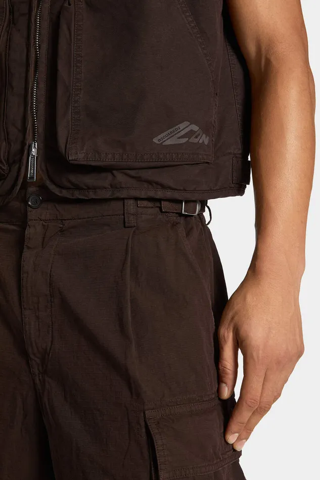 Dsquared2 Coats and Outerwear Icon New Generation Canvas Utility Vest Dark Chocolate 8211 Men
