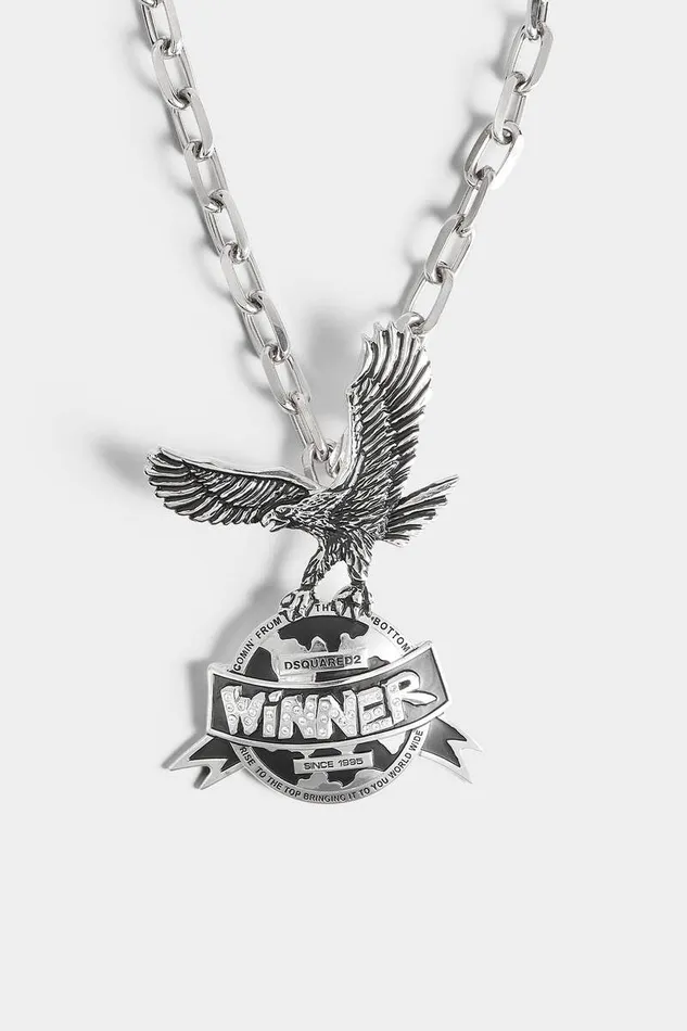 Dsquared2 Jewellery Chain Me Eagle Pendant Necklace Palladium 8211 Men