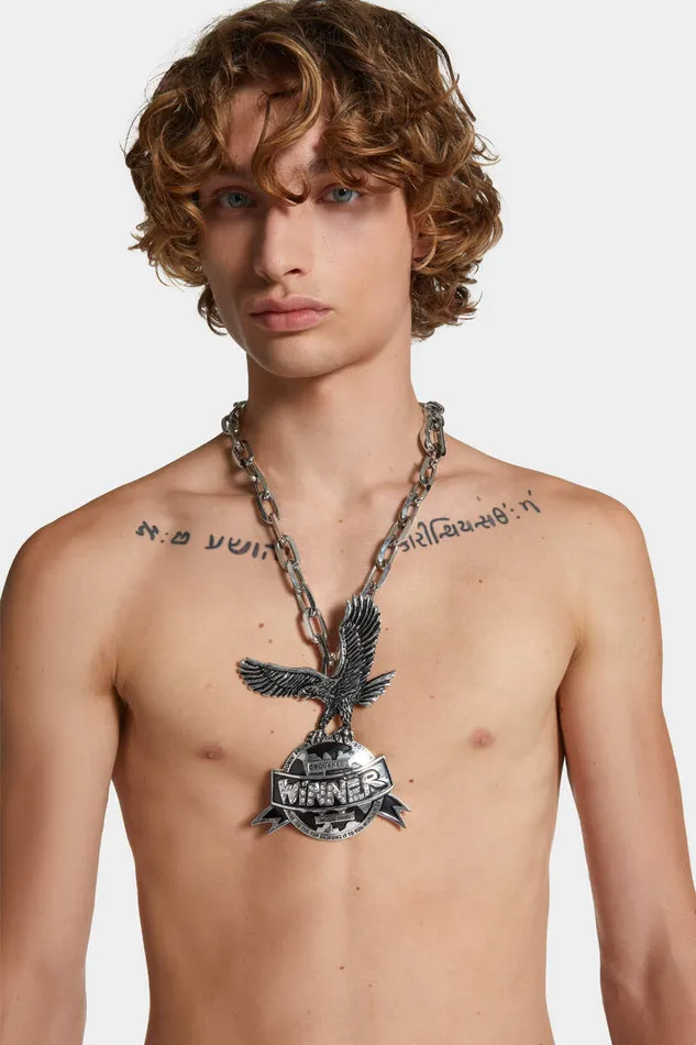Dsquared2 Jewellery Chain Me Eagle Pendant Necklace Palladium 8211 Men