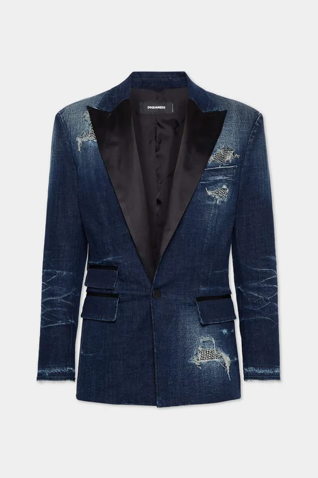 Dsquared2 Suits and Blazer Dark Ripped Wash JC Denim Blazer Navy 8211 Men