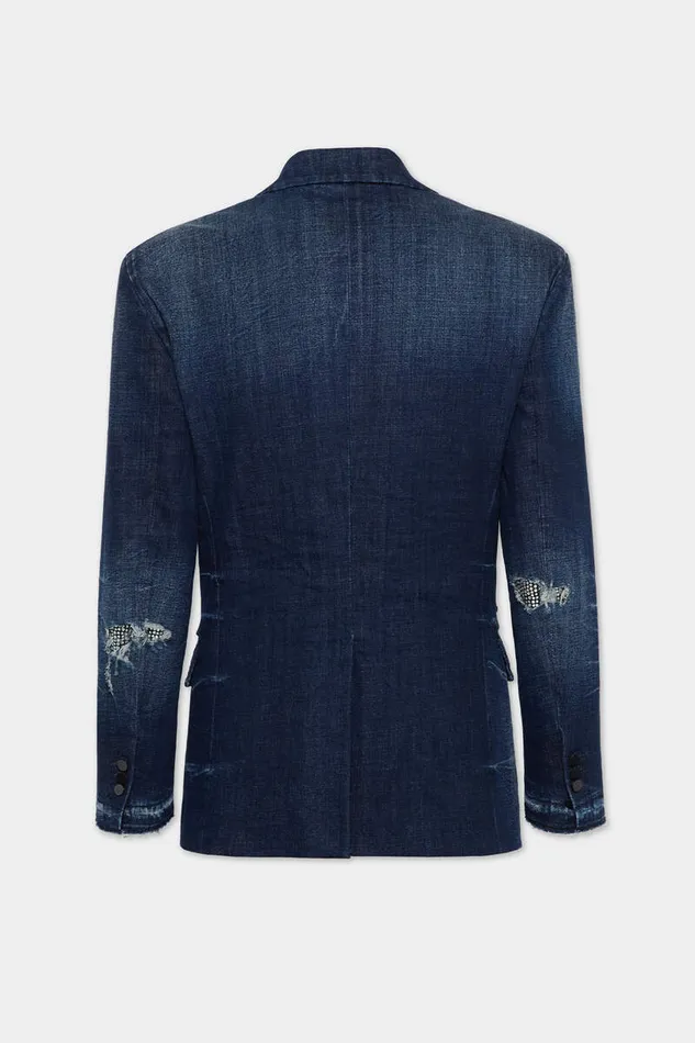 Dsquared2 Suits and Blazer Dark Ripped Wash JC Denim Blazer Navy 8211 Men