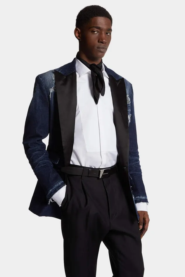 Dsquared2 Suits and Blazer Dark Ripped Wash JC Denim Blazer Navy 8211 Men