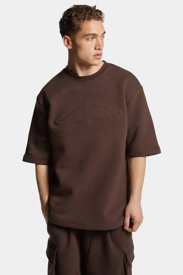 Dsquared2 Sweatshirts Icon New Generation Loose Fit ShortSleeve Sweatshirt Dark Chocolate 8211 Men