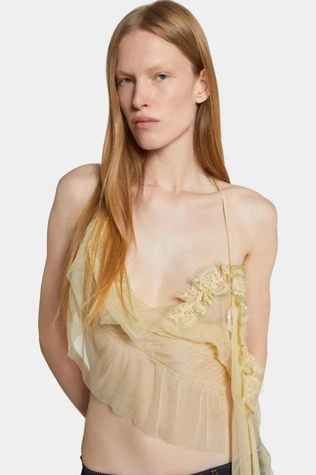 Dsquared2 Tops and TShirts Delicate Sheer Camisole Dusty Banana 8211 Women