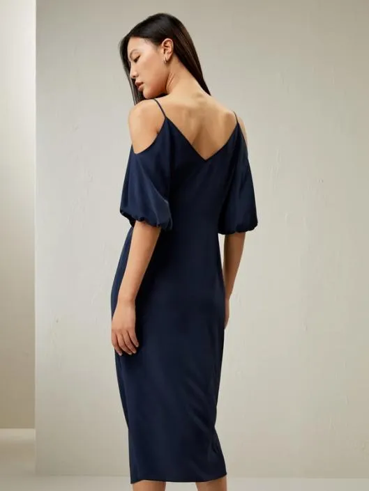 Elegant Silk Crpe De Chine Cold Shoulder Dress Women Jumpsuits Lilysilk Dresses
