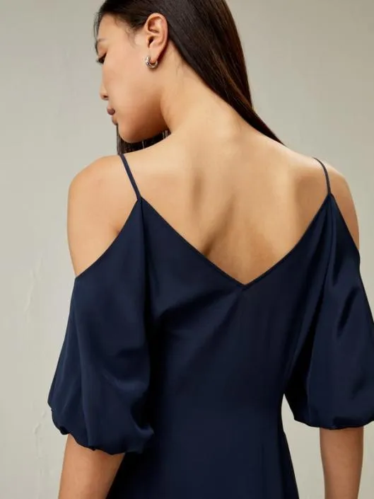 Elegant Silk Crpe De Chine Cold Shoulder Dress Women Jumpsuits Lilysilk Dresses