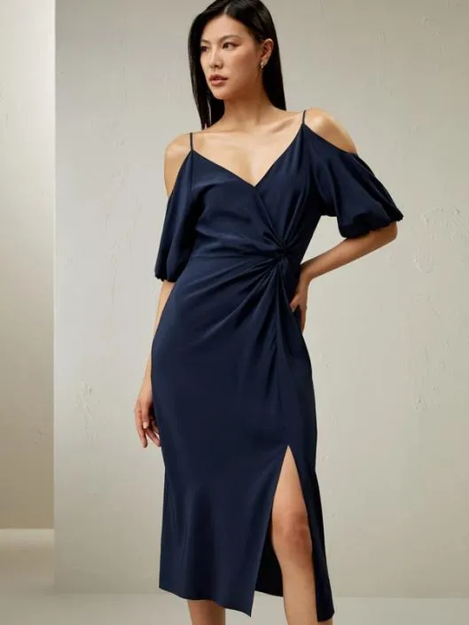 Elegant Silk Crpe De Chine Cold Shoulder Dress Women Jumpsuits Lilysilk Dresses