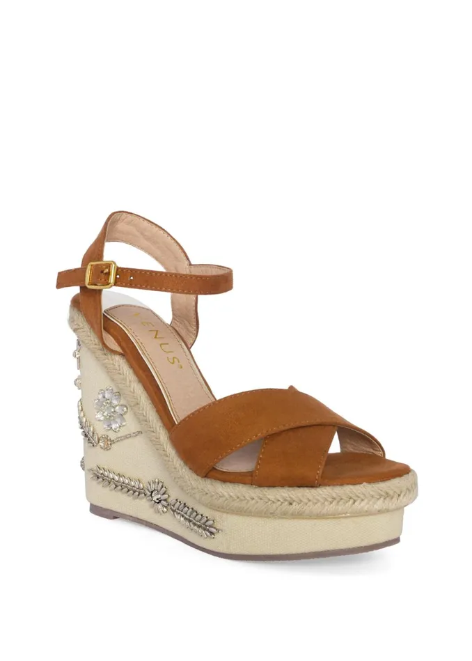 EMBELLISHED WEDGES Cognac Women VENUS Sandals and Wedges