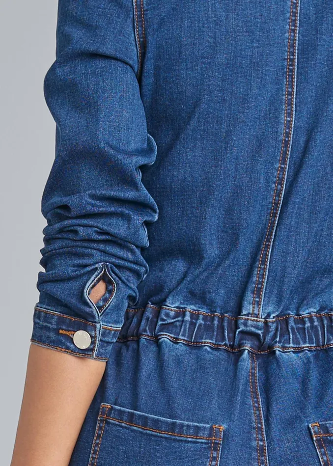 EMBROIDERED DENIM JUMPSUIT Dark Wash Women VENUS Occasion Jumpsuits and Rompers