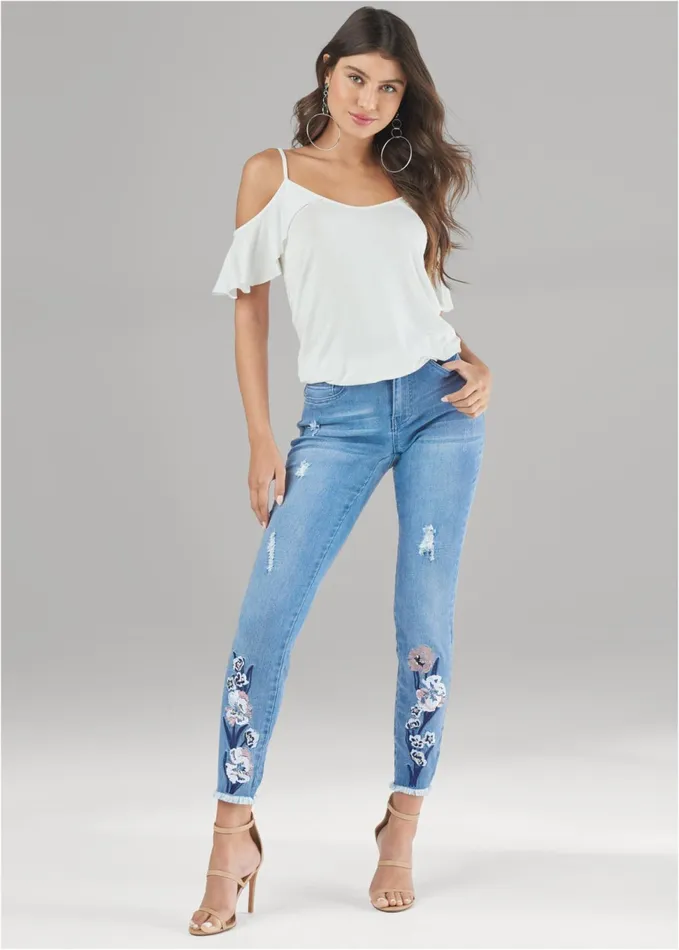 EMBROIDERED JEANS Light Wash Women VENUS Novelty Jeans