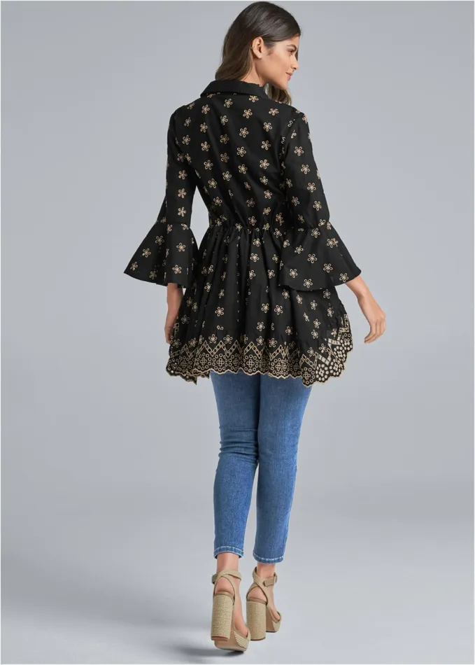 EYELET HIGH LOW TOP Black and Beige Women VENUS Night Out Tops EYELET HIGH LOW TOP Black and Beige Women VENUS Night Out Tops