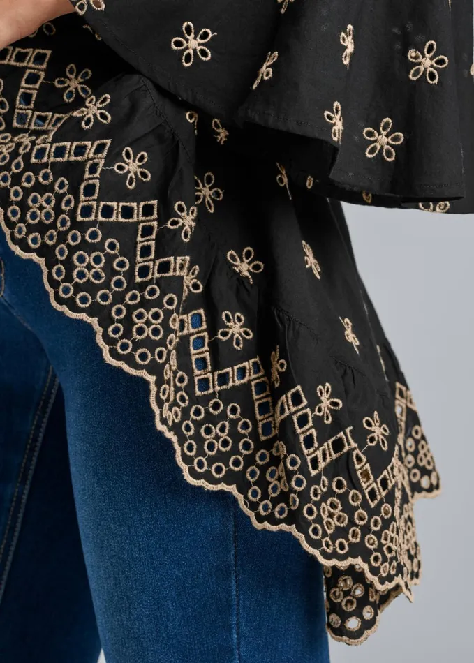 EYELET HIGH LOW TOP Black and Beige Women VENUS Night Out Tops EYELET HIGH LOW TOP Black and Beige Women VENUS Night Out Tops
