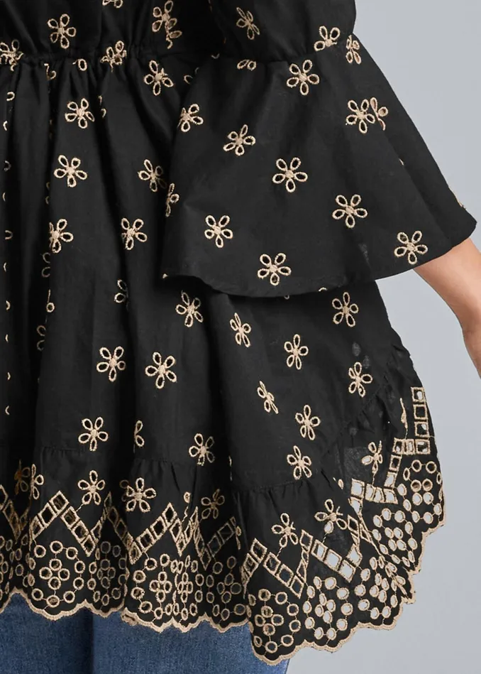 EYELET HIGH LOW TOP Black and Beige Women VENUS Night Out Tops EYELET HIGH LOW TOP Black and Beige Women VENUS Night Out Tops