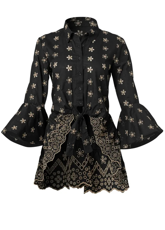 EYELET HIGH LOW TOP Black and Beige Women VENUS Night Out Tops EYELET HIGH LOW TOP Black and Beige Women VENUS Night Out Tops