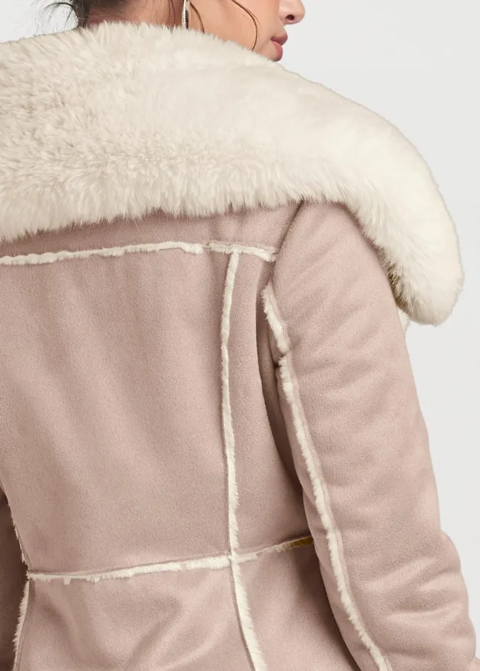 FauxSuedeAndFur Coat Taupe and Off White Women VENUS Jackets