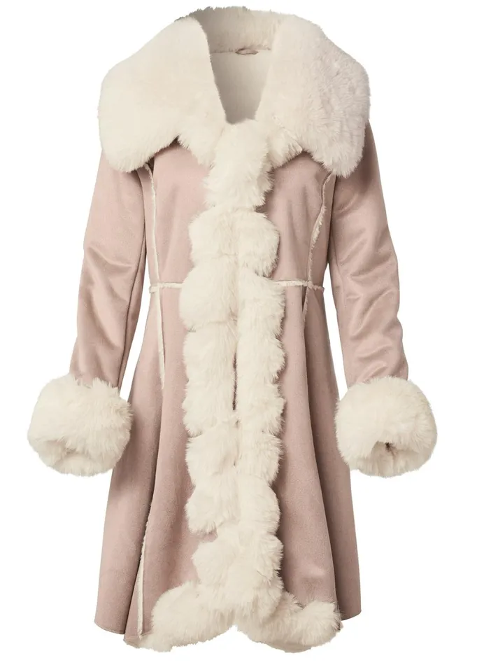 FauxSuedeAndFur Coat Taupe and Off White Women VENUS Jackets