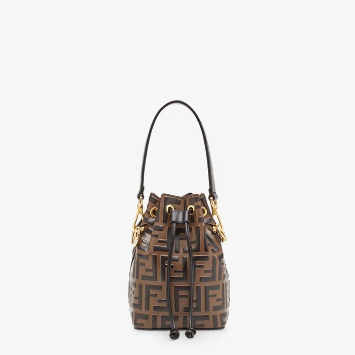 Fendi Bucket Bags Mon Tresor Brown Leather Mini Bag 8211 Women