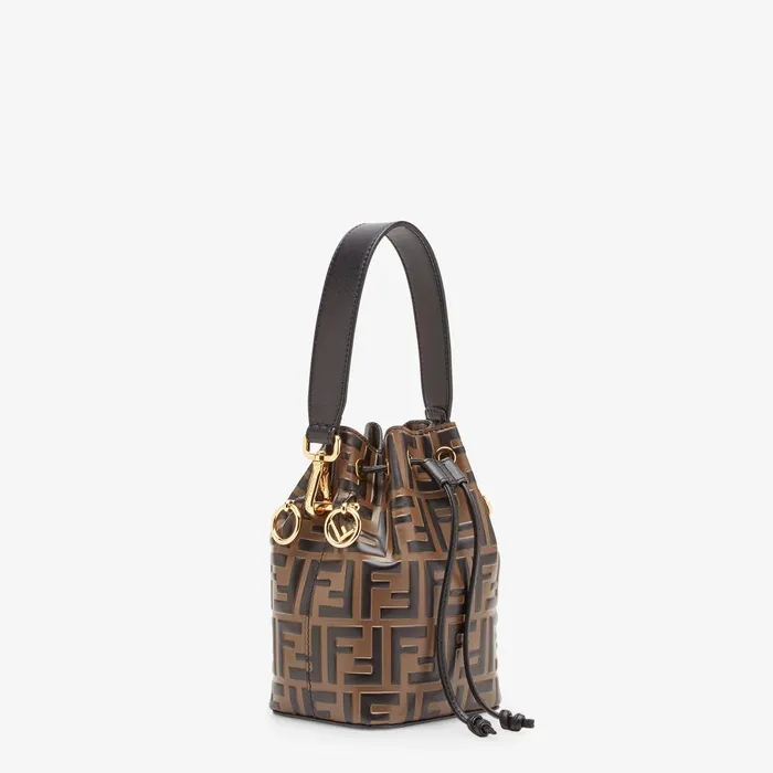 Fendi Bucket Bags Mon Tresor Brown Leather Mini Bag 8211 Women