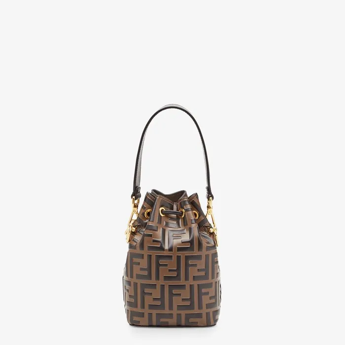 Fendi Bucket Bags Mon Tresor Brown Leather Mini Bag 8211 Women