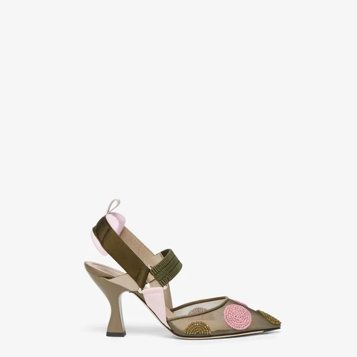 Fendi Colibr Colibr Beaded Green Tulle Highheeled Slingbacks 8211 Women
