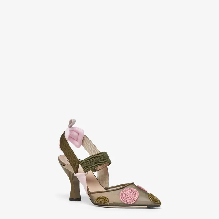 Fendi Colibr Colibr Beaded Green Tulle Highheeled Slingbacks 8211 Women