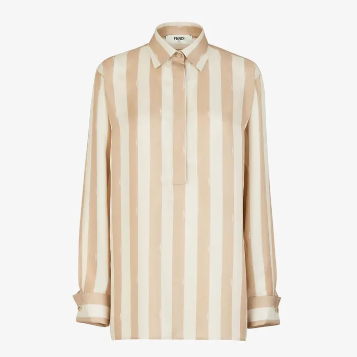 Fendi Coordinated Sets Shirt Beige Pequin Silk Shirt 8211 Women