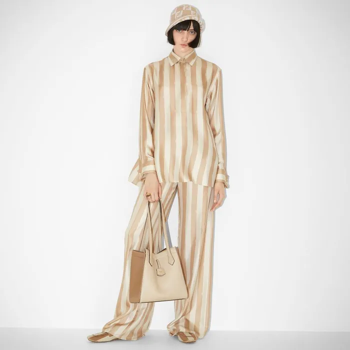 Fendi Coordinated Sets Shirt Beige Pequin Silk Shirt 8211 Women