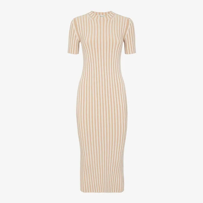 Fendi Dresses and Jumpsuits Dress Beige Ribbed Cotton Dress 8211 Women