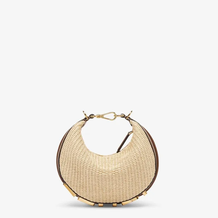 Fendi Hobo Bags Fendigraphy Mini Beige Cotton Fiber Minibag 8211 Women
