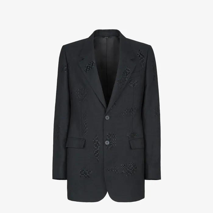 Fendi Jackets and Suits Jacket Black Jacquard Wool Blazer 8211 Men