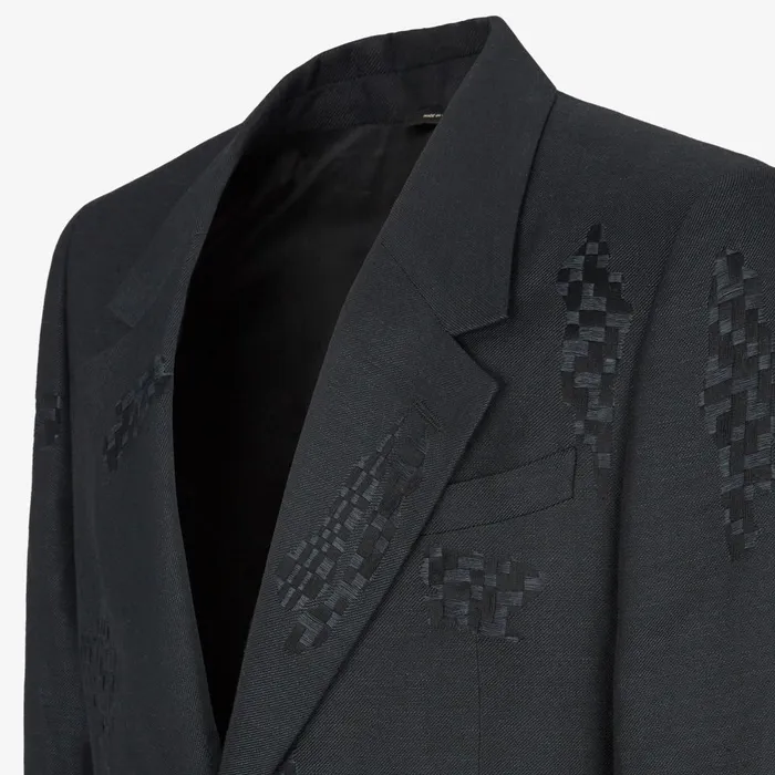 Fendi Jackets and Suits Jacket Black Jacquard Wool Blazer 8211 Men