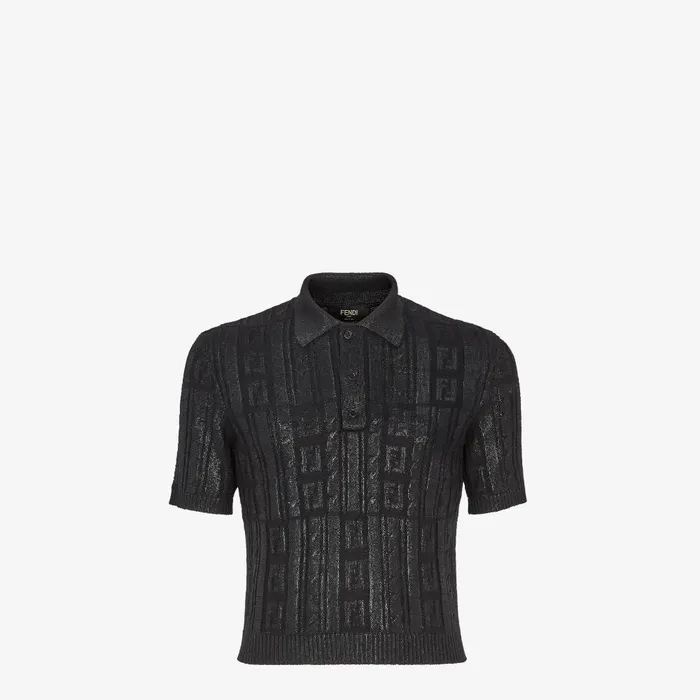 Fendi Knitwear Polo Shirt Black Wool Polo Shirt 8211 Men