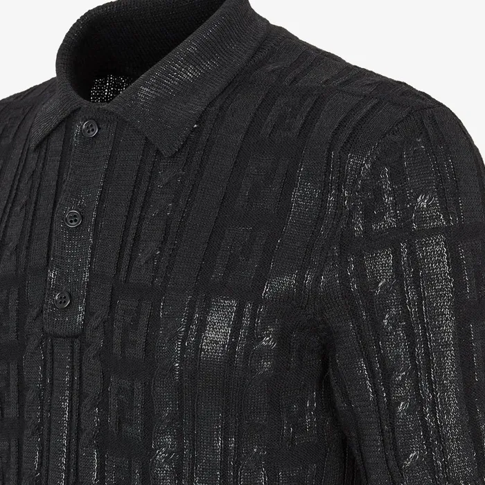 Fendi Knitwear Polo Shirt Black Wool Polo Shirt 8211 Men
