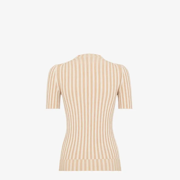 Fendi Knitwear Sweater Beige Ribbed Cotton Jumper 8211 Women