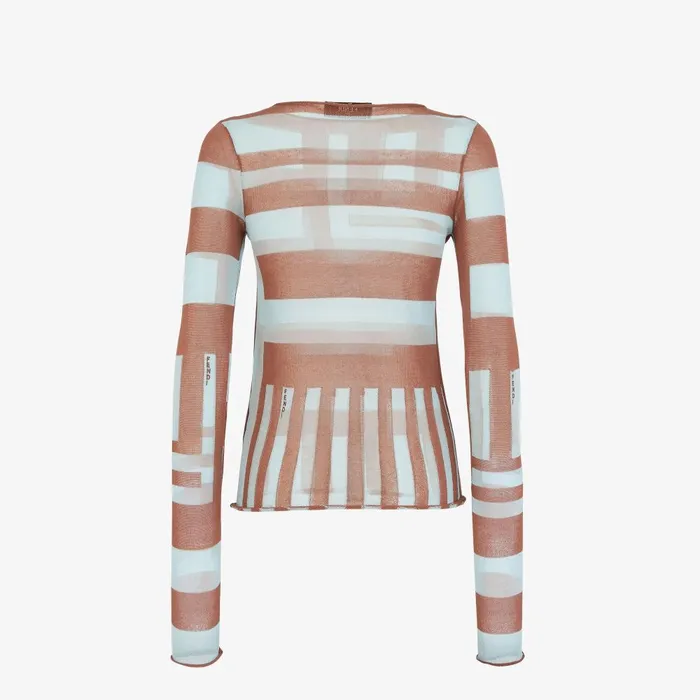Fendi Knitwear Sweater Brown Inlaid Cotton Jumper 8211 Women