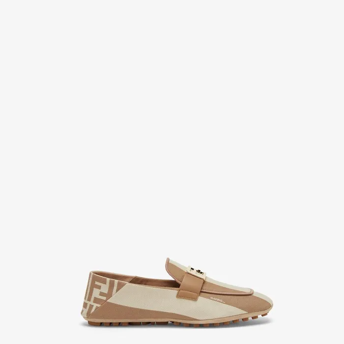 Fendi Mocassins and Loafers Baguette Beige Canvas Loafers 8211 Women