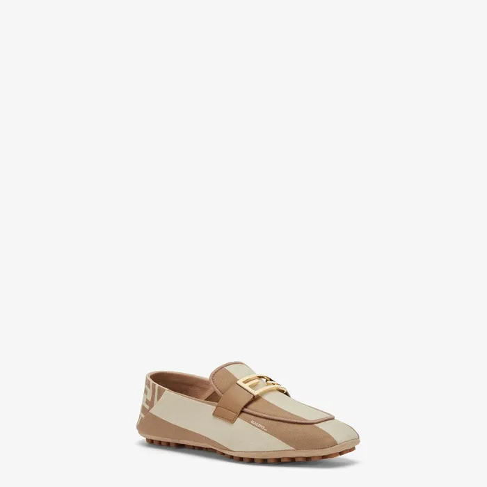 Fendi Mocassins and Loafers Baguette Beige Canvas Loafers 8211 Women