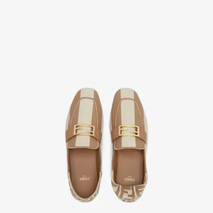 Fendi Mocassins and Loafers Baguette Beige Canvas Loafers 8211 Women
